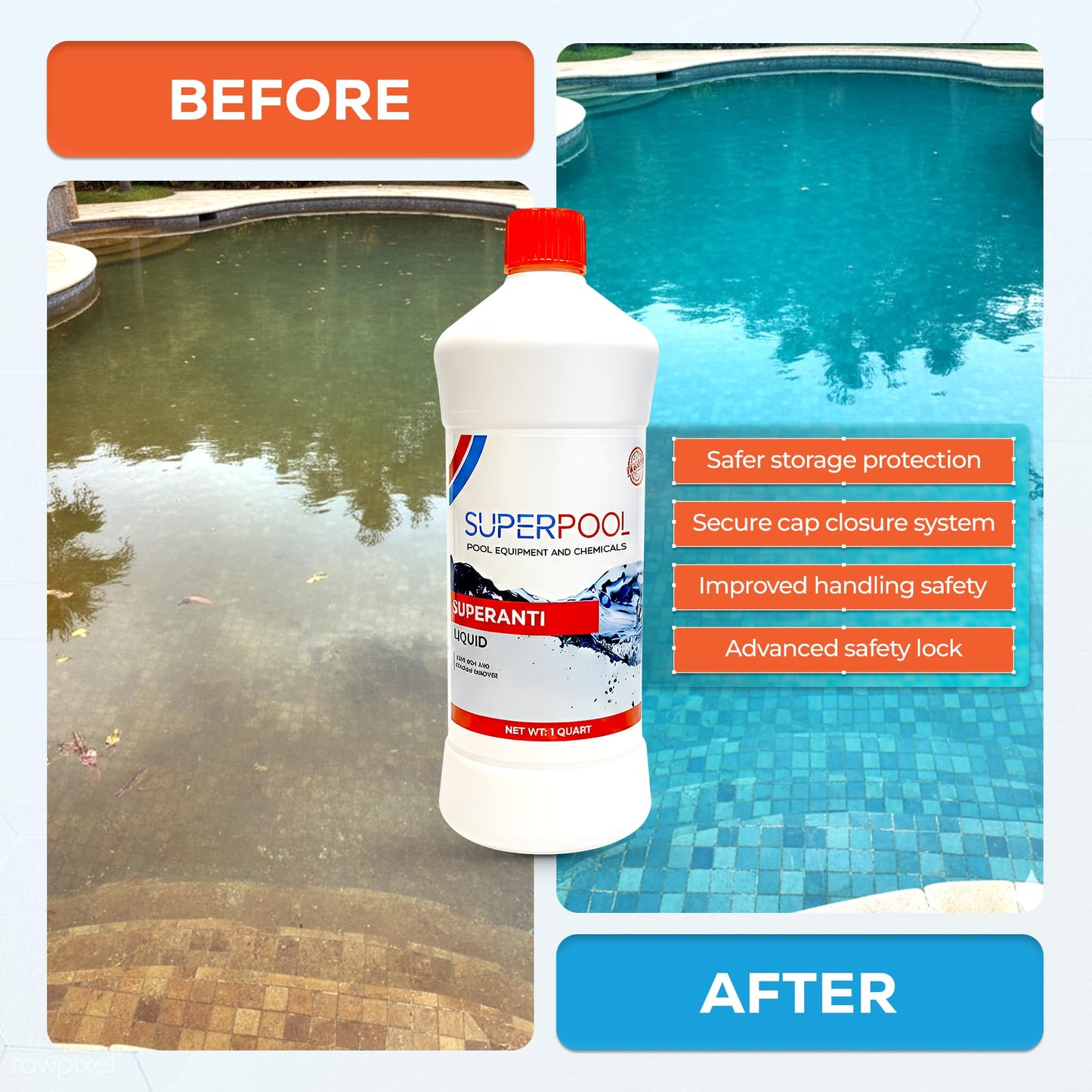 Superpool Pool & Spa Stain and Scale Control – Hard Water Metal Stain Treatment for Pools & Hot Tubs, Calcium -Copper & Iron Out Rust Stain Remover - Liquid Hard Water Stain Remover – 1 Quart