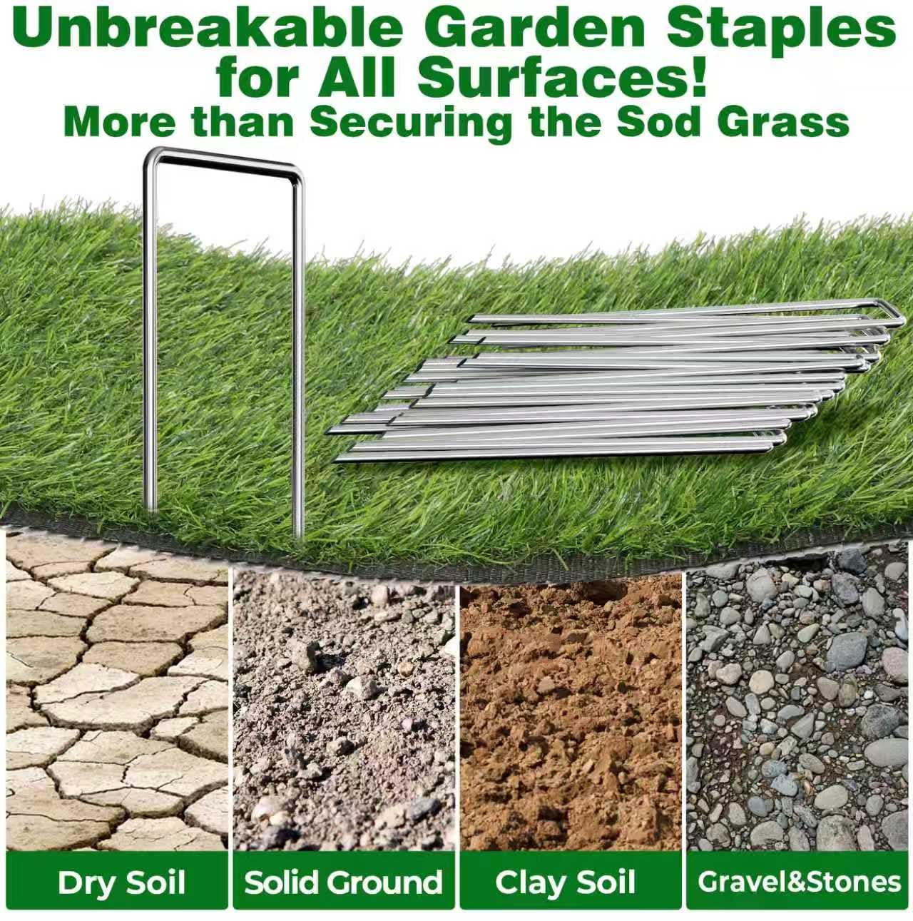 AMAGABELI 6 Inch 100 Pack Galvanized Landscape Staples 11 Gauge Anti-Rust Heavy Duty Garden Stakes Plant Cover Spikes U-Shaped Sod Pins Fence Stakes for Weed Barrier,Irrigation Tubing,Lawns,Decoration