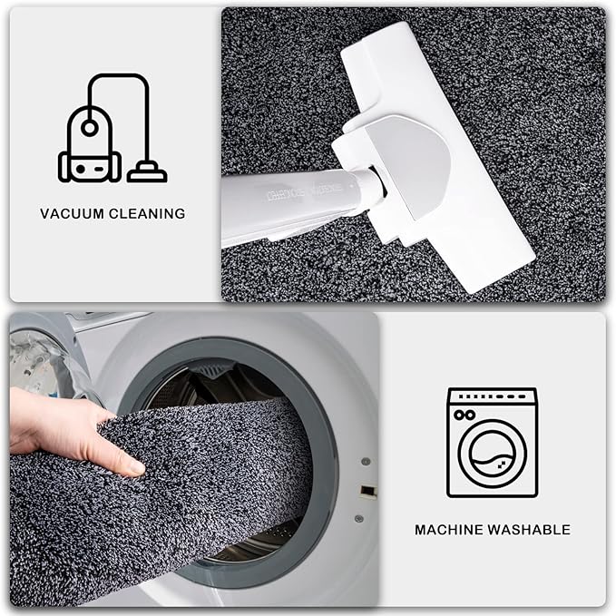 PURRUGS Dirt Trapping Door Mat 24" x 84", Non-Slip Machine Washable Entryway Rug, Dog Doormat, Indoor Front Door Mat, Super Absorbent Entry Rug for Muddy Shoes & Paws, Bluish Grey-Black