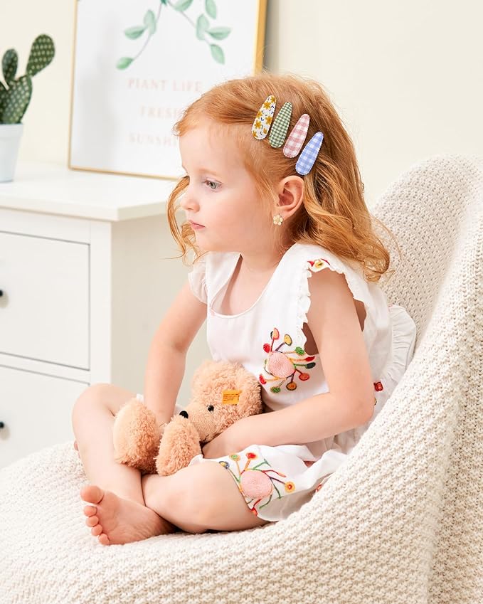 doboi 40Pcs Toddler Hair Clips Hair Barrettes Baby Girls Hair Bows Clips Floral Print Non Slip Snap Hairpins Flower Hair Clips for Girls Kids Toddler Hair Accessories