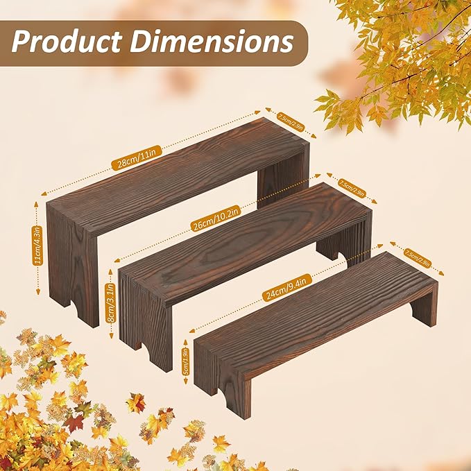 2 Set Wooden Cupcake Stand for Decor, 4 Tiered Stackable Display Risers, Farmhouse Decor Wood Dessert Table Display Set for Party, Vendor Events, Dark Brown