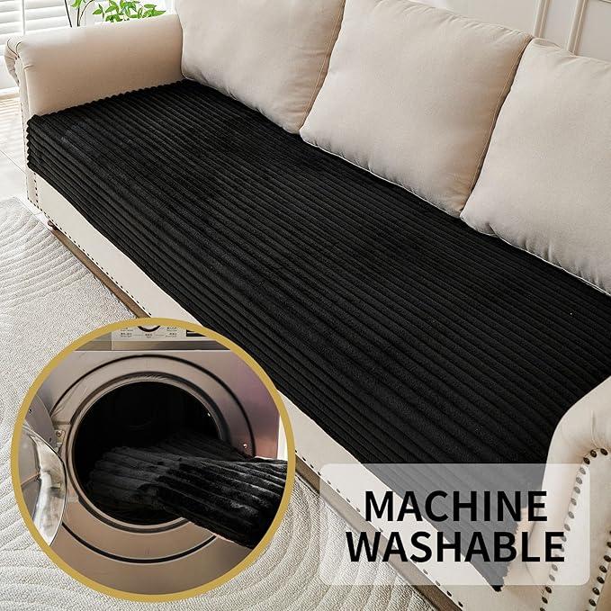 HAOMAIJIA Waterproof Couch Cover for Dogs Washable,Faux Fur Pet Couch Covers for Sofa,Soft Dog Bed Cover Non-Slip Couch Covers for 3 Cushion Couch Sofa Pet Friendly (Black, 35" x 62" 1 Pack)