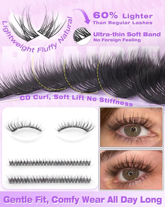 Wispy Lash Clusters Spider Natural Eyelash Clusters Breeze CD Curly Cluster Eyelash Extensions 8-16mm Daily Wear Cleangirl Makeup Cluster Lashes Faux Mink Individual Lashes for Comfortable Wear