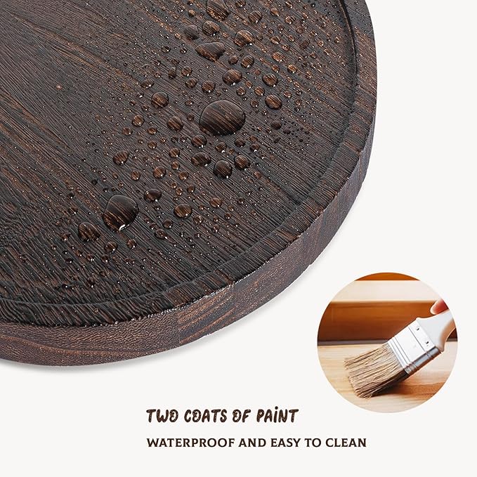 Round Decorative Tray Wood Bathroom Counter Organizer Farmhouse Kitchen Decor Wooden Riser for Soap Dish, Perfume, Candle, Sponge, 12" - Bark Brown