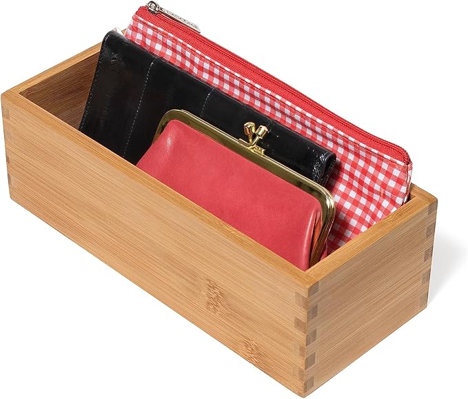 Lipper International Bamboo Wood Utensil Holder Storage Box for Cooking Tools, Makeup, or Office Supplies, 4" x 9 1/4" x 3"