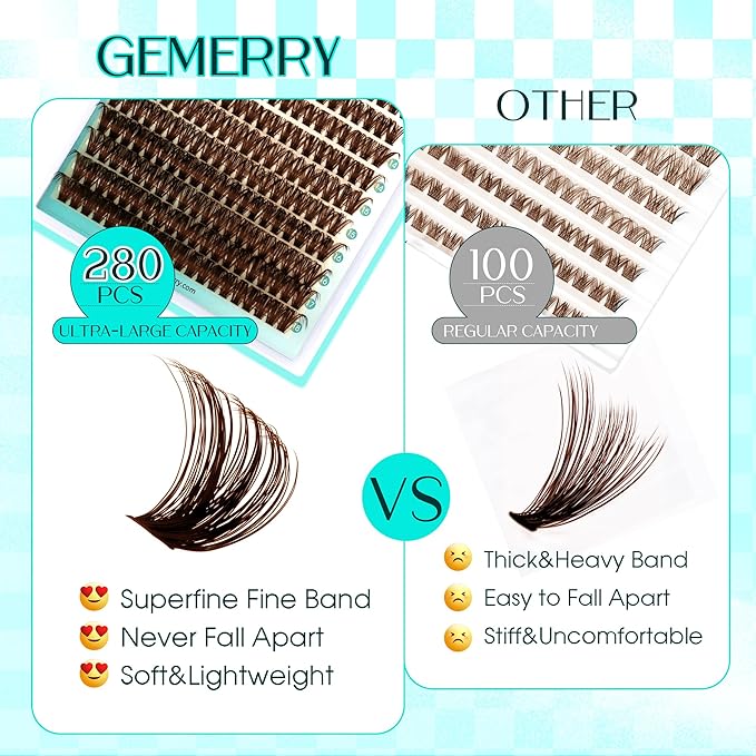 Brown Lash Clusters 280PCS Eyelash Clusters Natural Looking Individual Lash Extenison Fluffy Cluster Lashes DIY Lashes at Home by GEMERRY（80P-10-18mm-Brown)