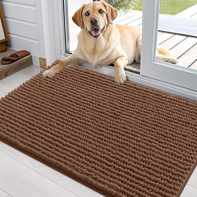 OLANLY Dog Door Mat for Muddy Paws 36x24, Ultra Absorbent Chenille Mud Doormat, Non-Slip Washable and Dirt Trapping Doormat for Indoor Entryway, Quick-Dry Indoor Pet Bed Mats for Dogs, Mocha