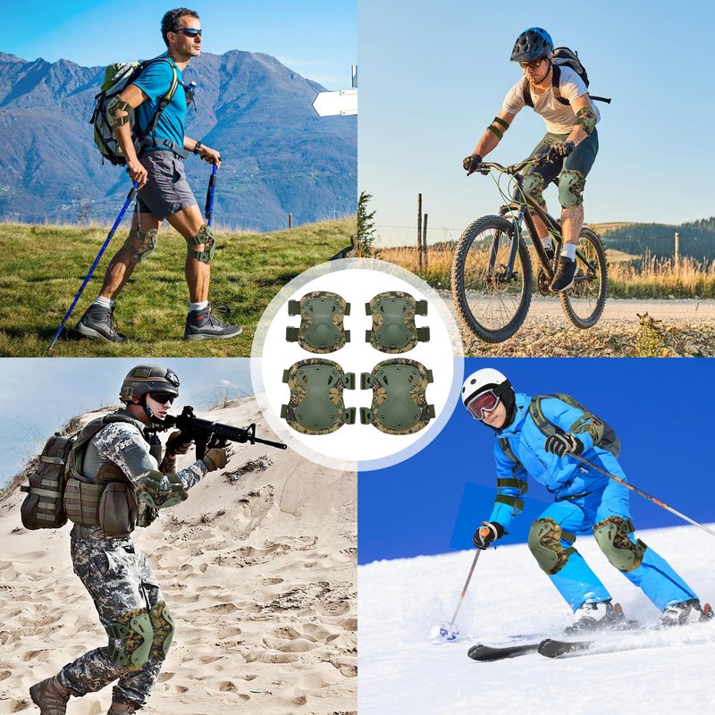 Qavctw Tactical Knee and Elbow Pads Set Protective Gear Knee Pads for Outdoor Sports Combat Paintball CS Cycling Skateboarding Skate Safety Guards Pads