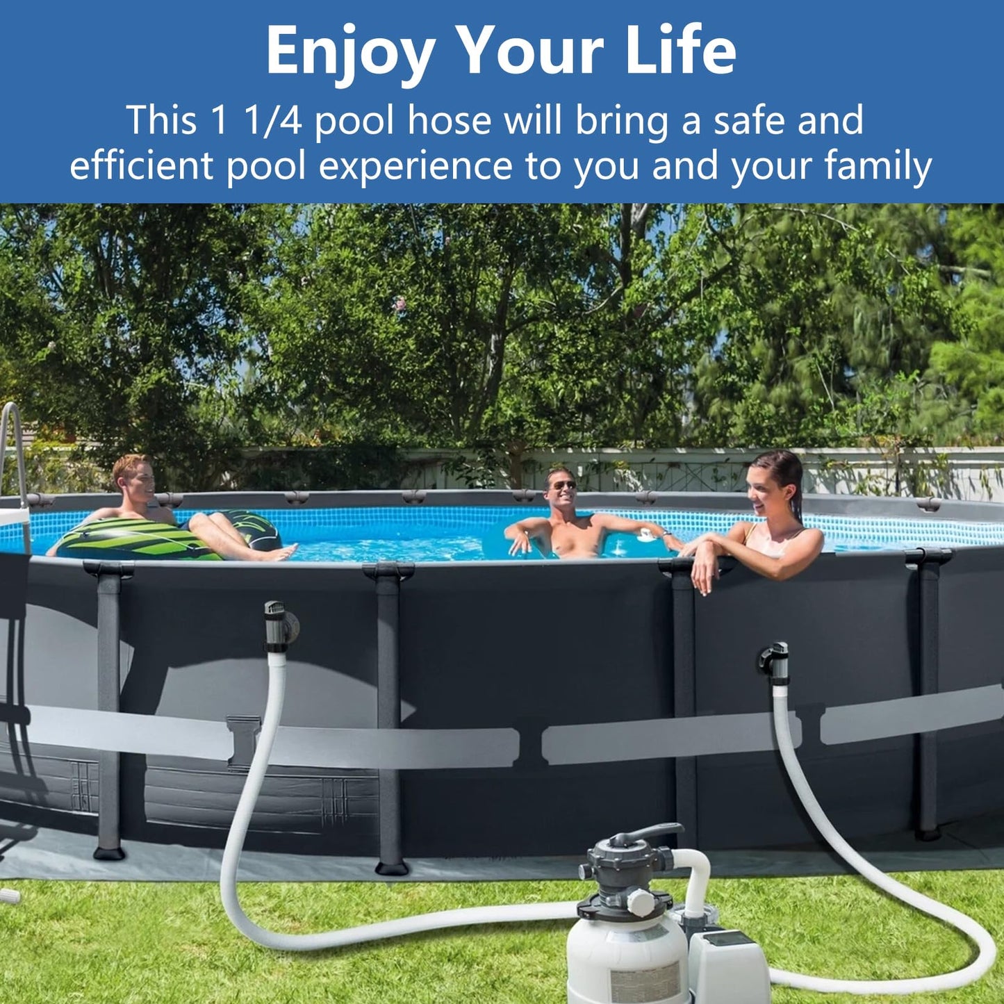 1-1/4 Inch x 3 Foot Long Pool Filter Pump Hoses, 1.25 Pool Hoses Compatible with Intex White Above Ground Pool Flex Connection Suction Hose or Filter - 2 Pack