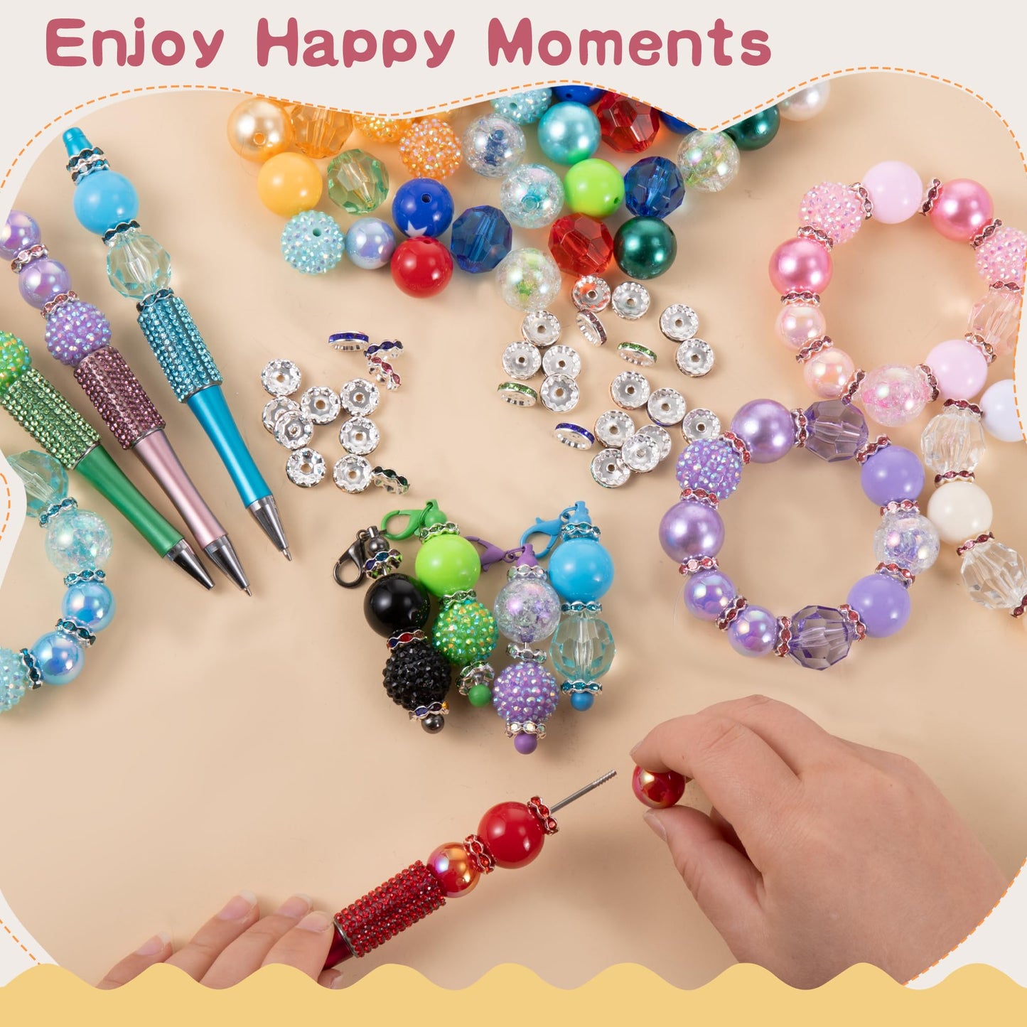 180 PCS Focal Beads for Pen Making, Include 100 PCS 20mm Rhinestone Beads 20 PCS 16mm Bubblegum Bead and 60 PCS Rondelle Spacer Bead, Perfect for DIY Pen Keychain Bracelets Jewelry