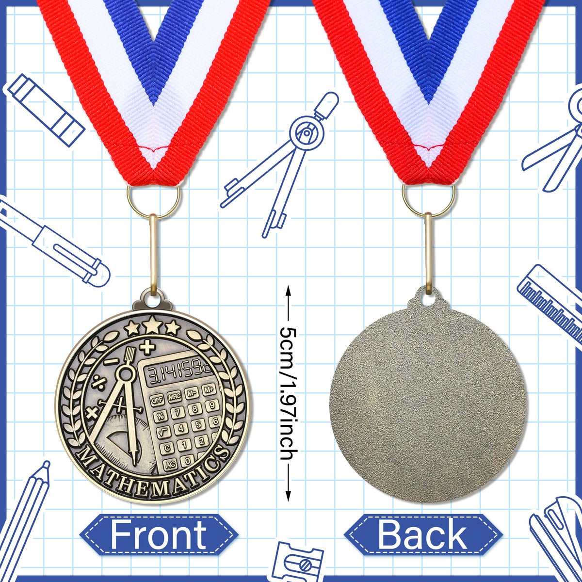 Quelay 30 Pcs 2'' Award Medals Bulk Gold Winner Medals with Neck Ribbons Metal Trophy Award Prize Gift for Tournaments, Competitions, Party, Kids and Adults(30 Pcs, Math)