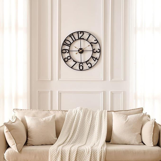 Alarmore 30 Inch Oversized Wall Clock, Battery Operated Silent Non Ticking Black Metal Wall Clocks for Living Room Decor, Extra Large Decorative Clock for Home, Office, Farmhouse Vintage Style