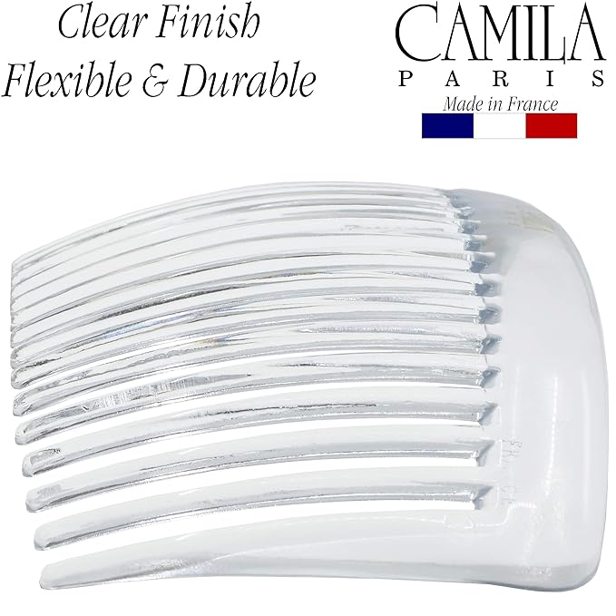 Camila Paris French Side Combs Large 2 Colors Each Curved French Twist Hair Combs Decorative, Strong Hold Hair Clips for Women Bun Chignon Up-Do, No Slip Styling Girls Hair Accessories, Made in France