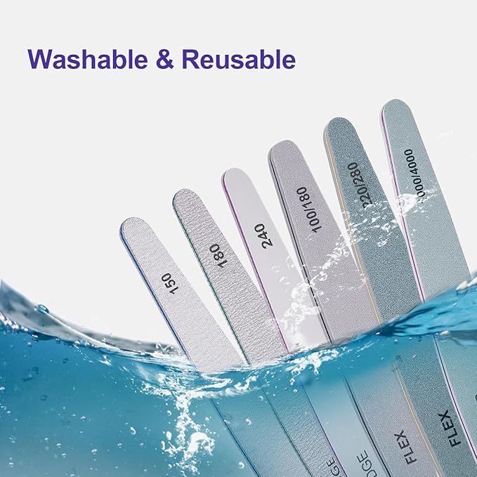 Nail File and Buffer Set, 6 Pcs Professional Nail File Kit for Acrylic and Natural Nails, 100/150/180/220/240/280/1000/4000 Grit Soft Nail Filer Gel Nail Files & buffers Filing Emery Board Home Salon