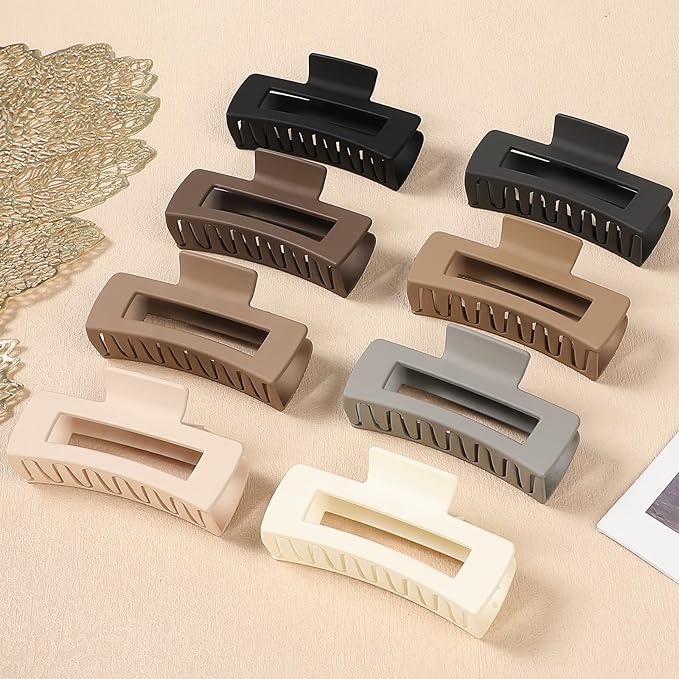 8 Pcs Large Hair Claw Clips, 4.1 Inch Non-slip Big Square Matte Hair Claws for Women, Strong Hold Banana Clip for Thick Thin Hair(Coffee)