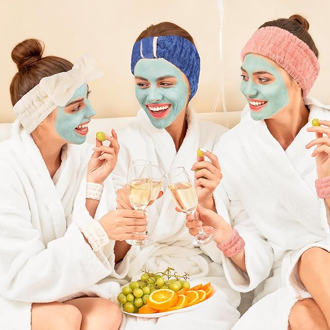 9 Pcs Spa Headband for Washing Face,Skincare Headband and Wristband Set,Women Teen Girls Facial Hairbands for Washing Face, Makeup, Sports, Yoga (dark blue + beige + orange red)