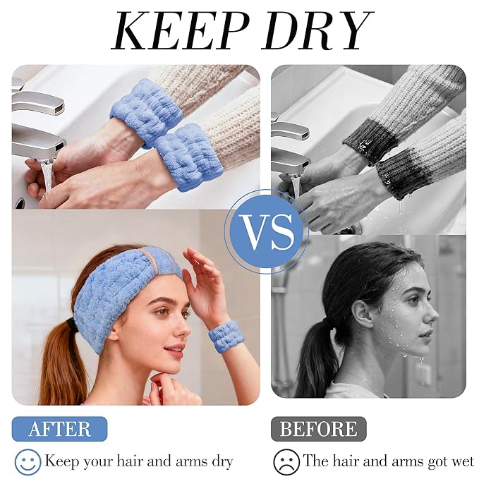 9 Pcs Spa Headband for Washing Face,Skincare Headband and Wristband Set,Women Teen Girls Facial Hairbands for Washing Face, Makeup, Sports, Yoga (apricot + blue + orange pink)