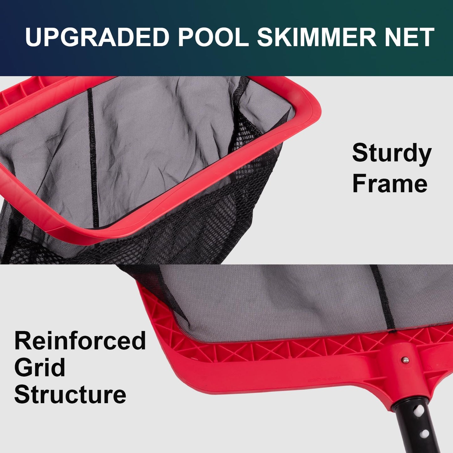 urchindj Pool Skimmer Net, Upgraded Pool Net Skimmer with Double-Layer Netting Bag, Larger Capacity Pool Nets for Cleaning Finest Debris, Thickened Frame Pool Leaf Net Reinforced with Grid Structure