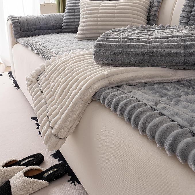 Couch Cover for Dogs Washable,Non Slip Fuzzy Durable Couch Covers for 3 Cushion Sofa Pet Friendly Sofa Cover Dog Thick Soft Slipcovers Protector Couches Mat Bed (Light Grey,27.6" x 59"/70 x 150cm)