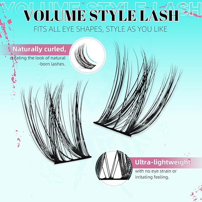 Cluster Lash Extensions 144PCS D Curl Eyelash Clusters with Premium Eyelash Wide Band, Eyelashes Cluster Volume Individual Natural Lashes Cluster(D-Mix,8-18mm)
