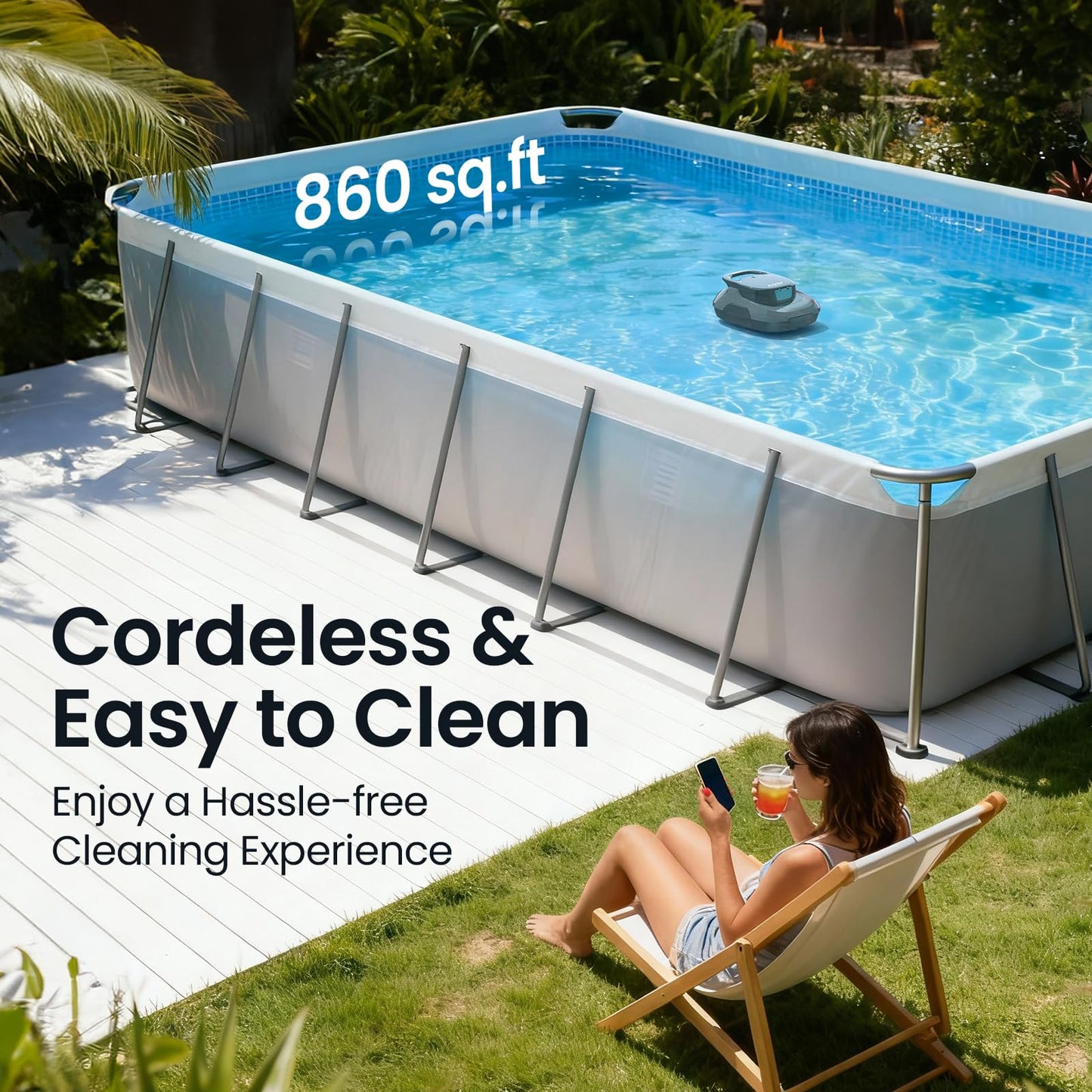 AIPER Scuba SE Cordless Pool Cleaner with 90-Min Runtime, Smart Self-Parking, Lightweight, Pool Vacuum for Above Ground Flat Pools up to 860 Sq.ft