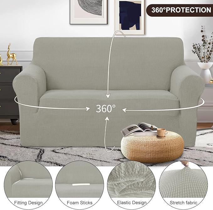 U-NICE HOME Loveseat Cover Stretch Couch Cover Sofa Cover Sofa Slipcover Furniture Protector for 2 Cushion Couch Sofa Pet Friendly(Loveseat, Taupe)