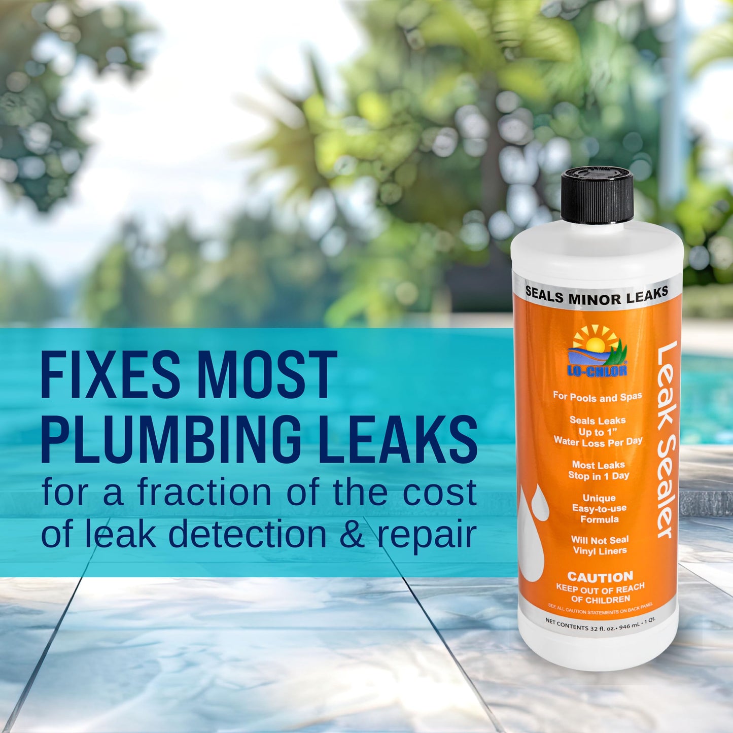 Lo-Chlor Leak Sealer - No Need to Drain Pool Water, Easily Fix a Leak Pool Leak Sealer - Hot Tub Leak Sealer Works in 24 Hours to Fix a Leak Spa and Hot Tub, Fast Acting Pool Leak Repair (32oz)