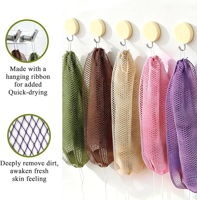 SubSahara Authentic African Net Sponge - 2 Pieces Exfoliating Scrubber for All Skin Types, Bath Sponge for Face & Body, Travel Portable, Durable, Gentle Exfoliation (Slate Blue & Bean Paste Pink)