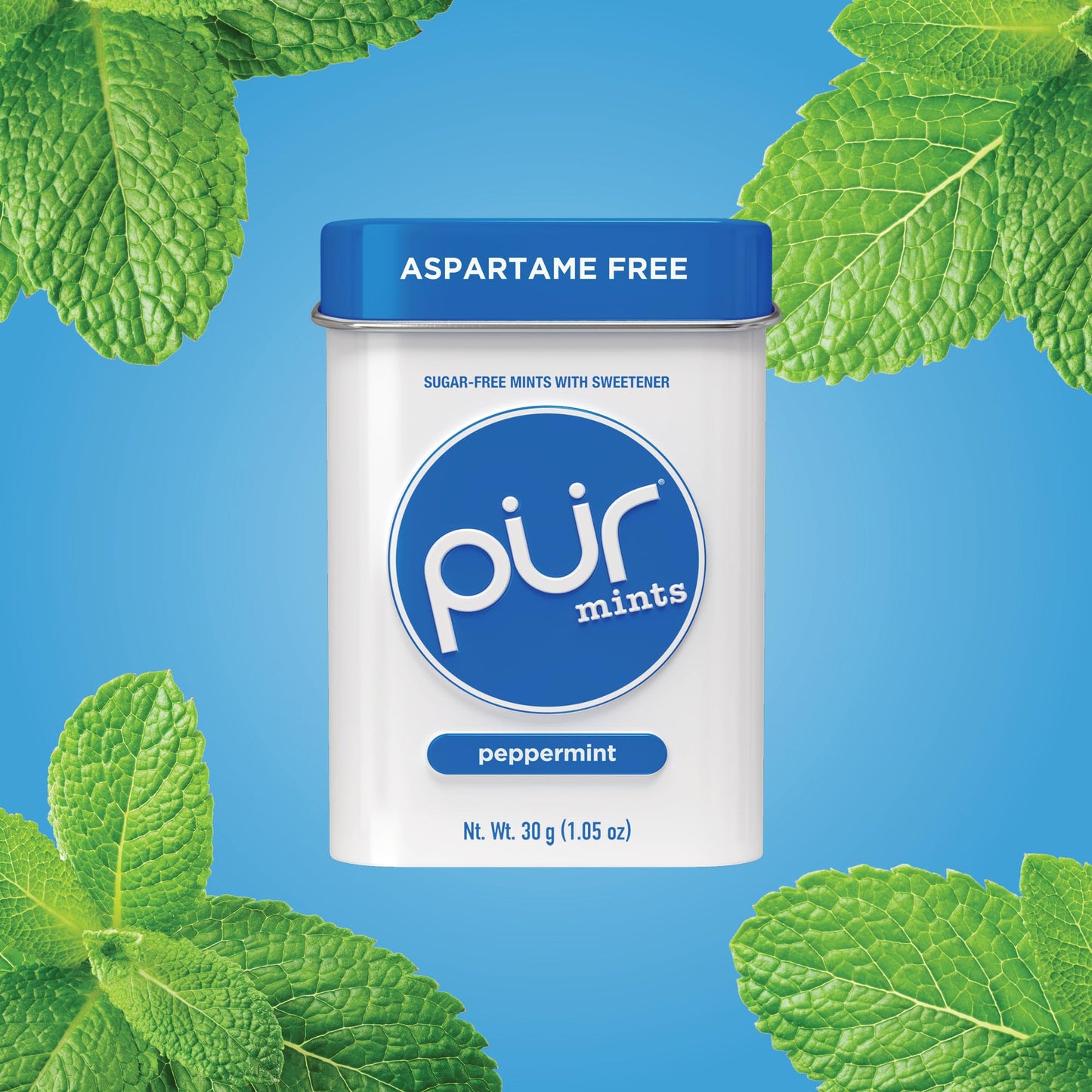 PUR Aspartame Free Mints, Made with Xylitol, Sugar Free, Vegan, Gluten Free and Keto Friendly, Natural Peppermint Flavoured Mints, 30 Pieces, Pack of 12