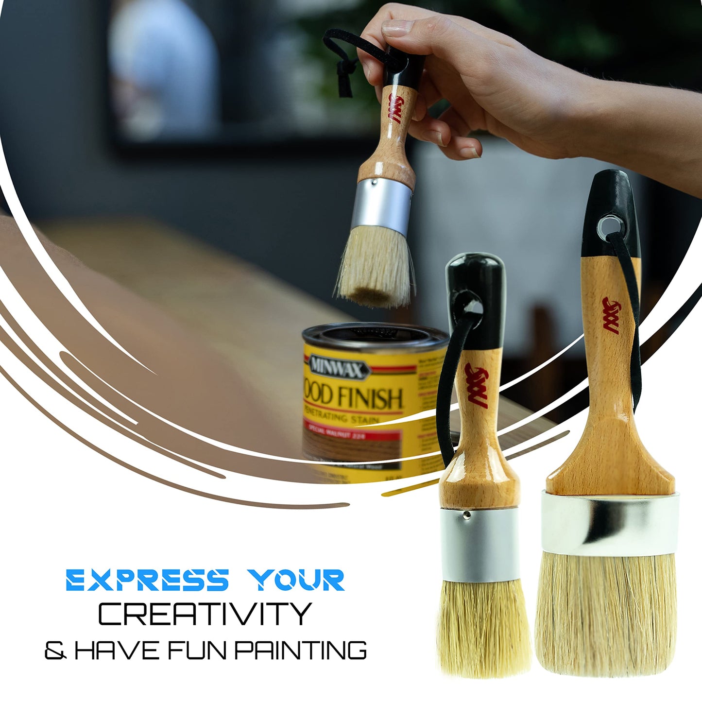 Chalk Paint Brushes Set, Pack of 2 Wax Brush - 2.5 Inches Large, Natural Bristles, Perfect for Furniture Painting, Stencils, Waxing - No Shedding, Superior Paint Pick-Up & Release