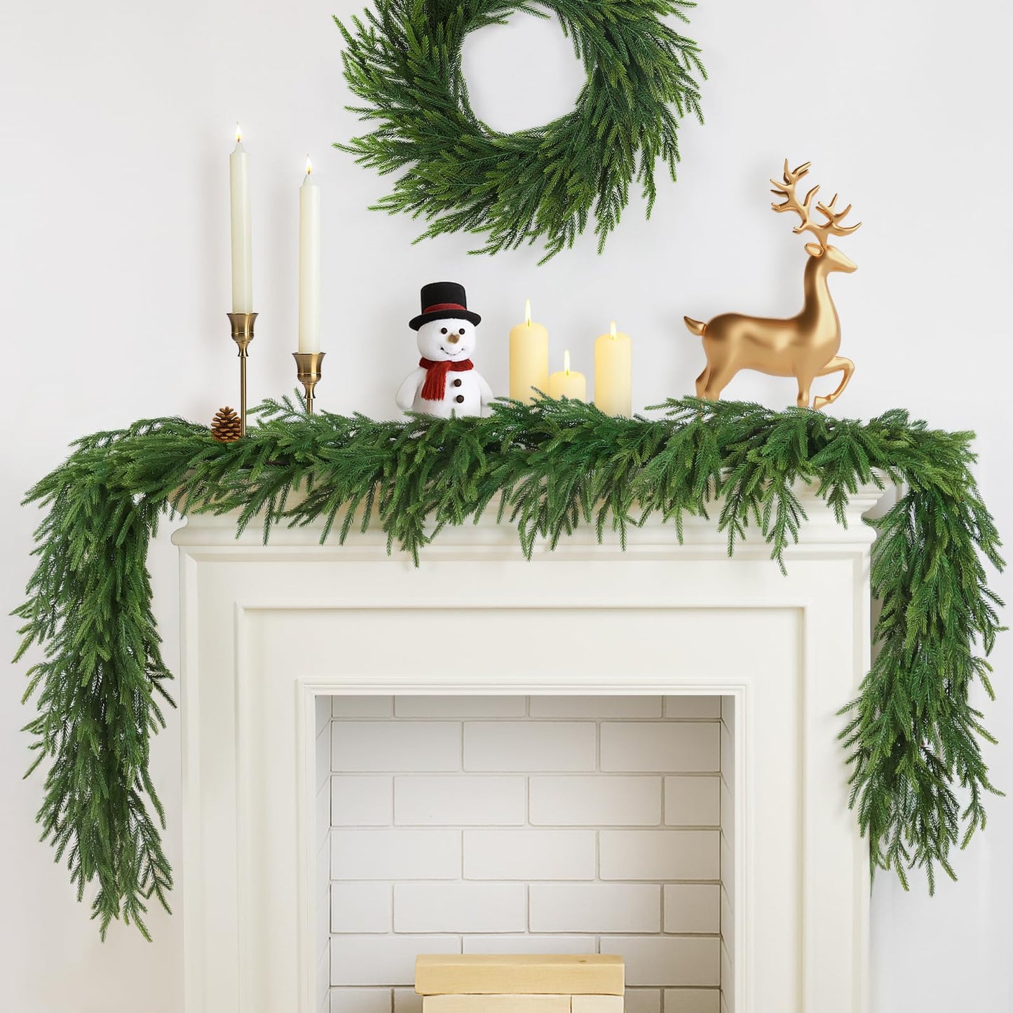 TOWPONICS 12FT（2 * 6FT） Christmas Norfolk Pine Garland, Real Touch Faux Green Garlands, Winter Artificial Greenery Garland for Mantle, Stairs, Table, Fireplace, Indoor & Outdoor Xmas Decorations