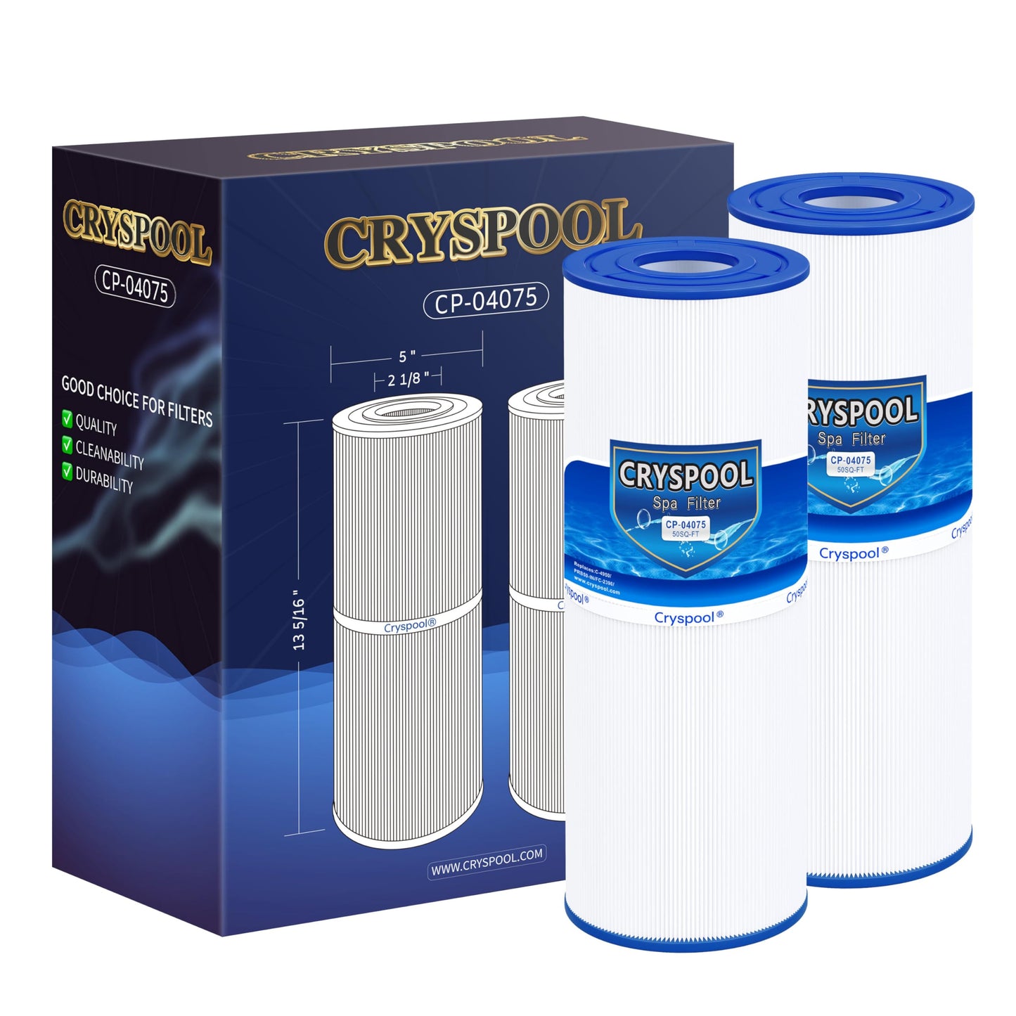 Cryspool® 04075 Filter Compatible with C-4950, PRB50-IN, FC-2390, Guardian 413-212-02, J200 Series Filter, 03FIL1600, 373045, Cal Spa Hot Tub Filter, 50 Sq. Ft Spa Filter Cartridge, 2 Pack