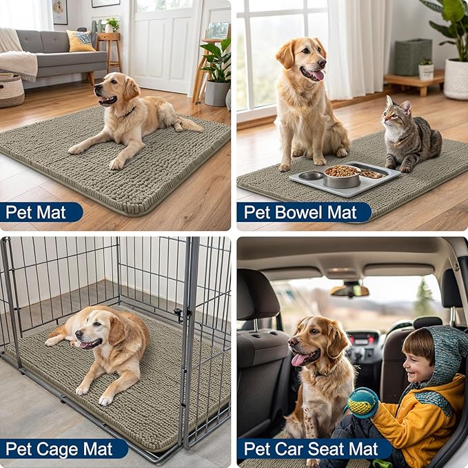 Smiry Dog Door Mat for Muddy Paws 36x24, Absorbs Moisture and Dirt Doormat, Non-Slip Washable Quick Dry Chenille Front Door Mat Indoor Entrance, Entryway Carpet for Inside Floor, Warm Taupe