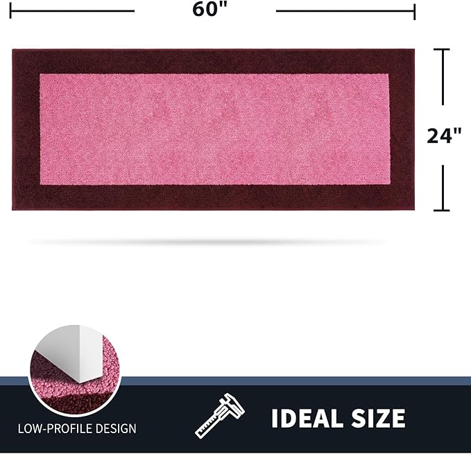 PURRUGS Dirt Trapping Door Mat 24" x 60", Non-Slip Washable Entry Mat, Dog Doormat, Front Door Mat, Super Absorbent Entrance Mat for Muddy Shoes & Paws, Pink & Burgundy Red