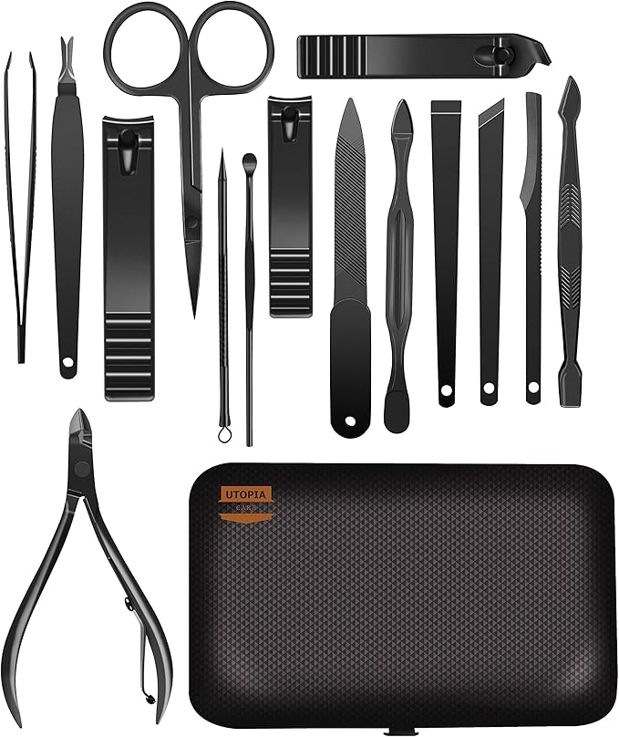 Utopia Care Nail Clippers Professional Nail Kit or Manicure Kit for Women and Men, Stocking Stuffers or Groomsmen Gifts 16Pcs Pedicure Set for Fingernail, Toenail Clippers with Travel Case