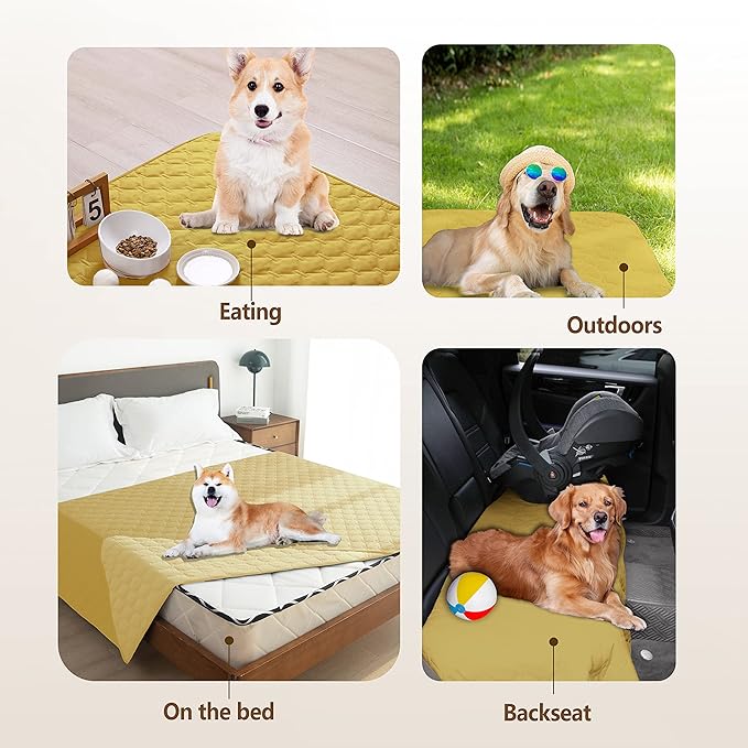 gogobunny 100% Double-Sided Waterproof Dog Bed Cover Pet Blanket Sofa Couch Furniture Protector for Puppy Large Dog Cat, Reversible (82x82 Inch (Pack of 1), Dark Yellow/Light Yellow)