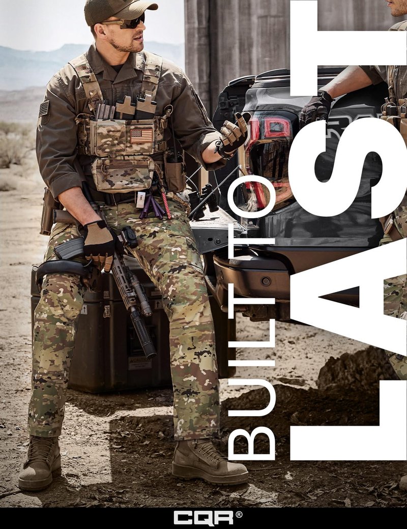 CQR Men's Tactical Pants, Water Resistant Ripstop Cargo Pants, Lightweight EDC Work Hiking Pants, Outdoor Apparel, Duratex Mag Pocket Utility Camo, 32W x 32L