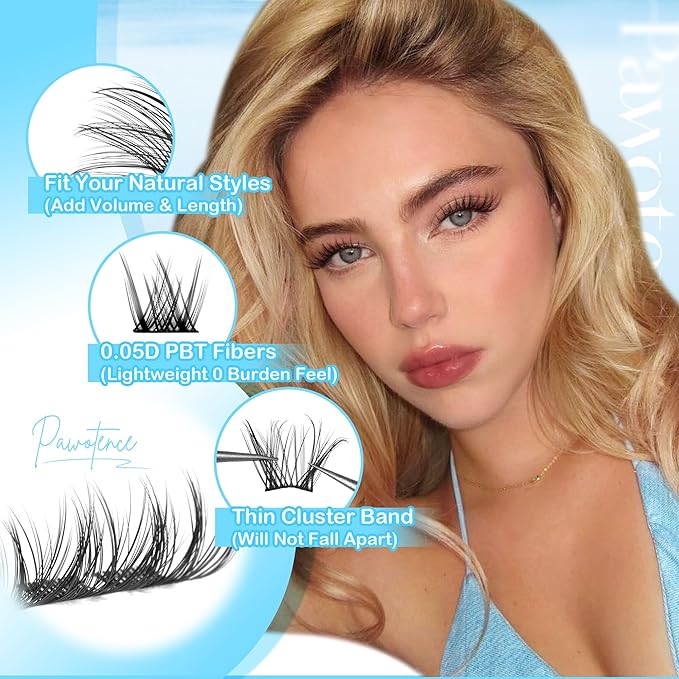 Pawotence Lash Clusters Kit Wispy Lash Extension Kit 8-16mm Natural Cluster Eyelash Extension Kit Individual Lashes 154pcs Eyelash Clusters with Lash Bond and Seal, Lash Tweezers for Self Use