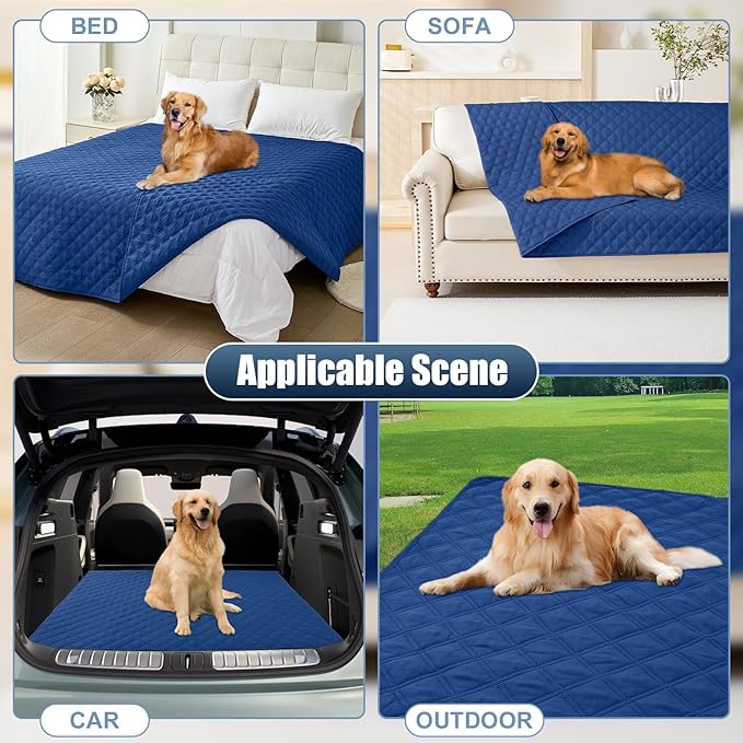 Smiry Waterproof Dog Bed Cover Pet Blanket, Soft Washable Dog Blanket for Furniture Bed Couch Sofa Reversible, Checkered (30"x70", Navy/Navy)