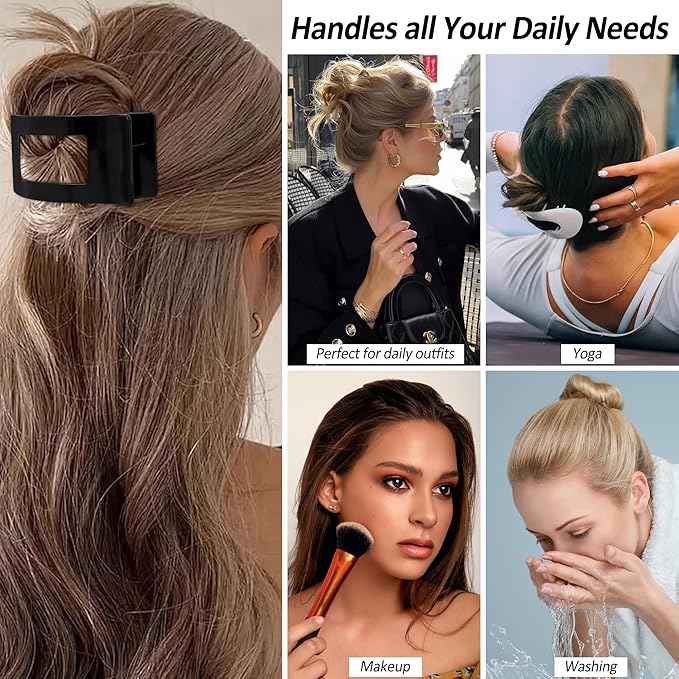 Velscrun Flat Hair Clips for Women Girls, Bright Black Lay Flat Claw Clips, Strong Hold Large Side Hair Clip All Hair Types, French Duck Billed Non Slip Grip Daily Styling Hair Jaw Claw Clip