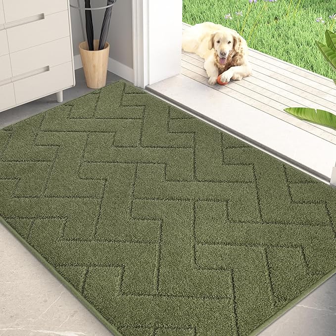 PURRUGS Dirt Trapping Door Mat 32" x 47", Non-Slip Machine Washable Entry Rug, Dog Doormat, Indoor Front Door Mat, Super Absorbent Entryway Rug for Muddy Shoes & Paws, Sage Green