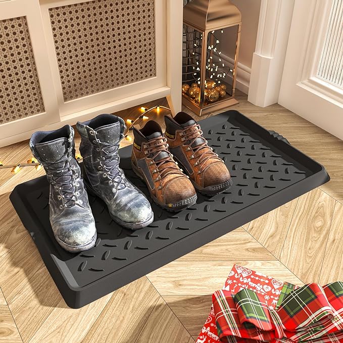 2PC Boot-Tray Heavy Duty Rubber Mat with Lip Waterproof Shoe Mat Tray for Entryway Indoor Outdoor Multi Use Catch All Trays Entryway Shoe Cleaning Boot Storage 16x27.5 Inches