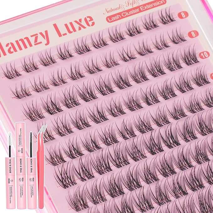 Natural Lash Clusters Kit Short Wispy Eyelash Clusters 8-14MM Clear Band Cluster Lashes Extensions Kit 120Pcs CC-Curly Daily Exquisite Eyelashes Clusters with Bond and Seal and Tweezers