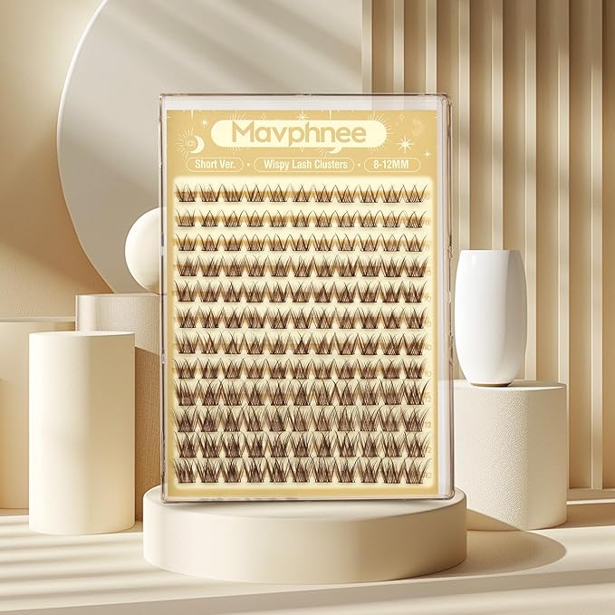 Brown Lash Clusters Short 8MM 10MM 12MM Eyelash Extensions Natural Cluster Lashes Individual Wispy Eyelash Clusters C-Curly Dark Brown Fluffy Eye Lashes Clusters Pack 132Pcs