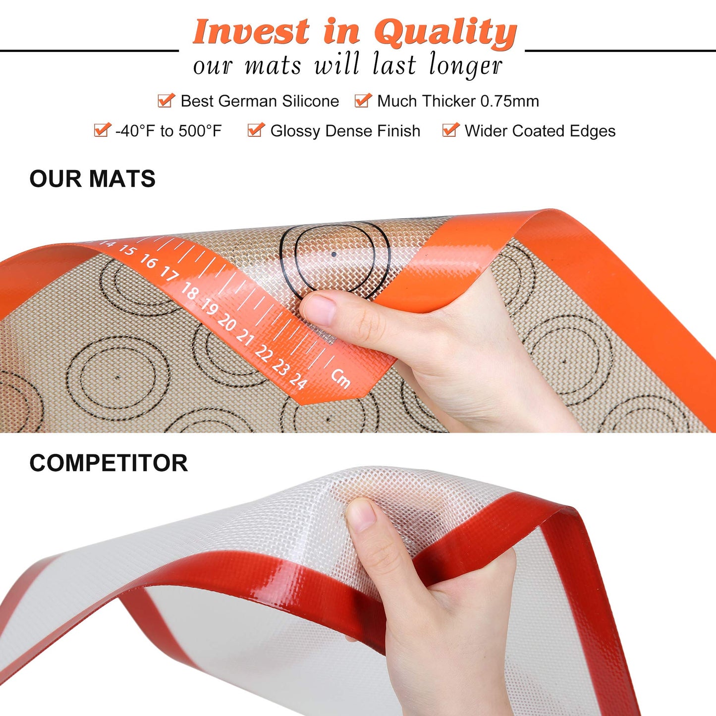 MMmat Silicone Baking Mat - Best German Silicone - Non Slip Silicone Baking Sheet, Non Stick Reusable Silicone Mats For Baking, Oven Liner, Counter Mat, 2 Half Sheets Macaron Baking Mats