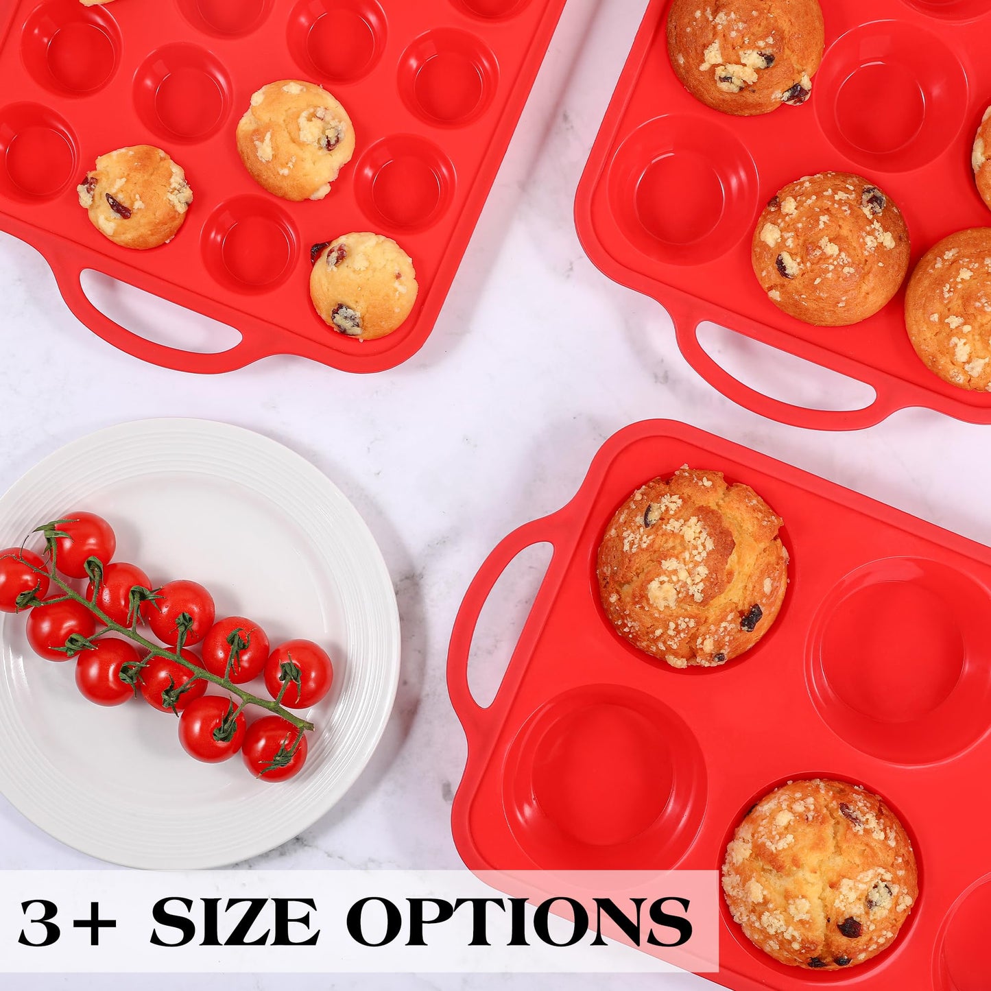 AOTASO Silicone Mini Muffin Pan With Stainless Steel Reinforced Frame 24 Cups Nonstick Cupcake Molds for Baking Silicone Muffin Tray with Handles(2 Pcs, Red)