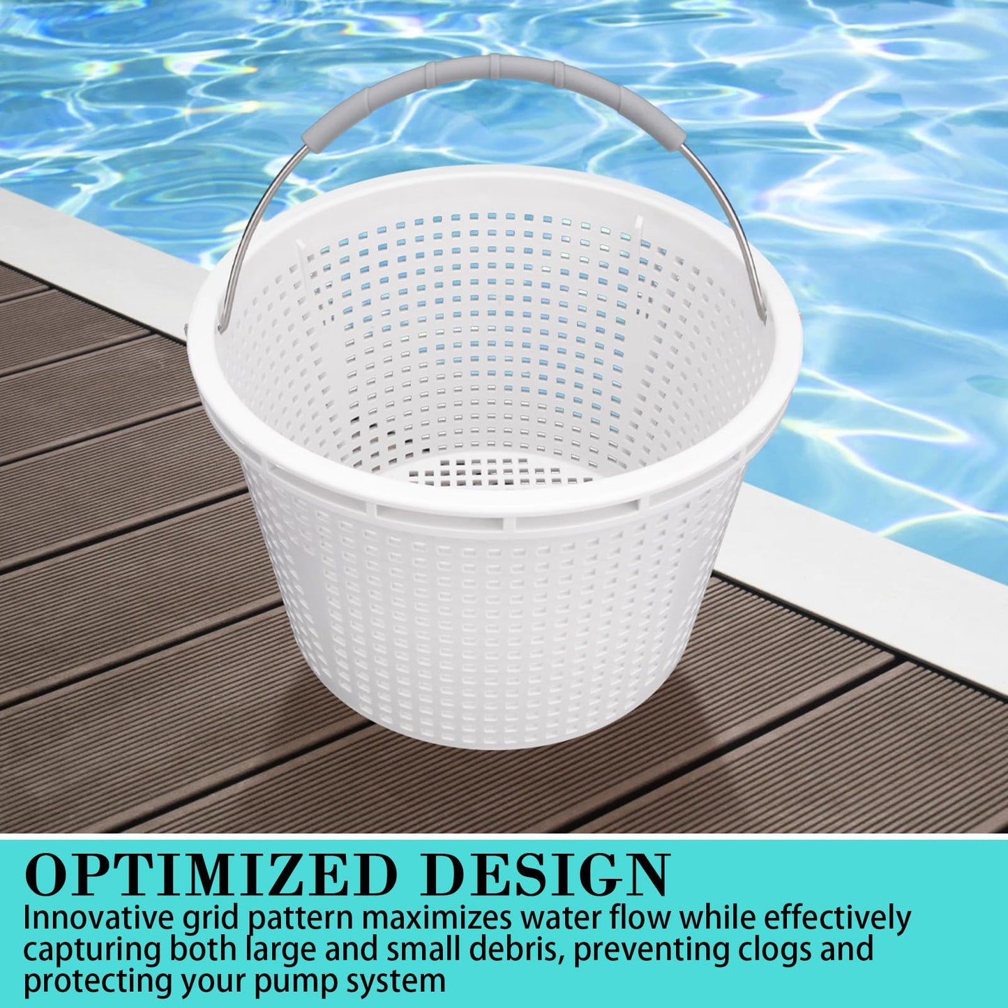 Neowah 8" Pool Skimmer Basket for Inground Pool, Compatible with Pentair U-3 Skimmer Basket 08650-0007 and Hayward SP1070 SPX1070E Pool Basket,with Built-in Brass Weight, Handle and Rubber Grip