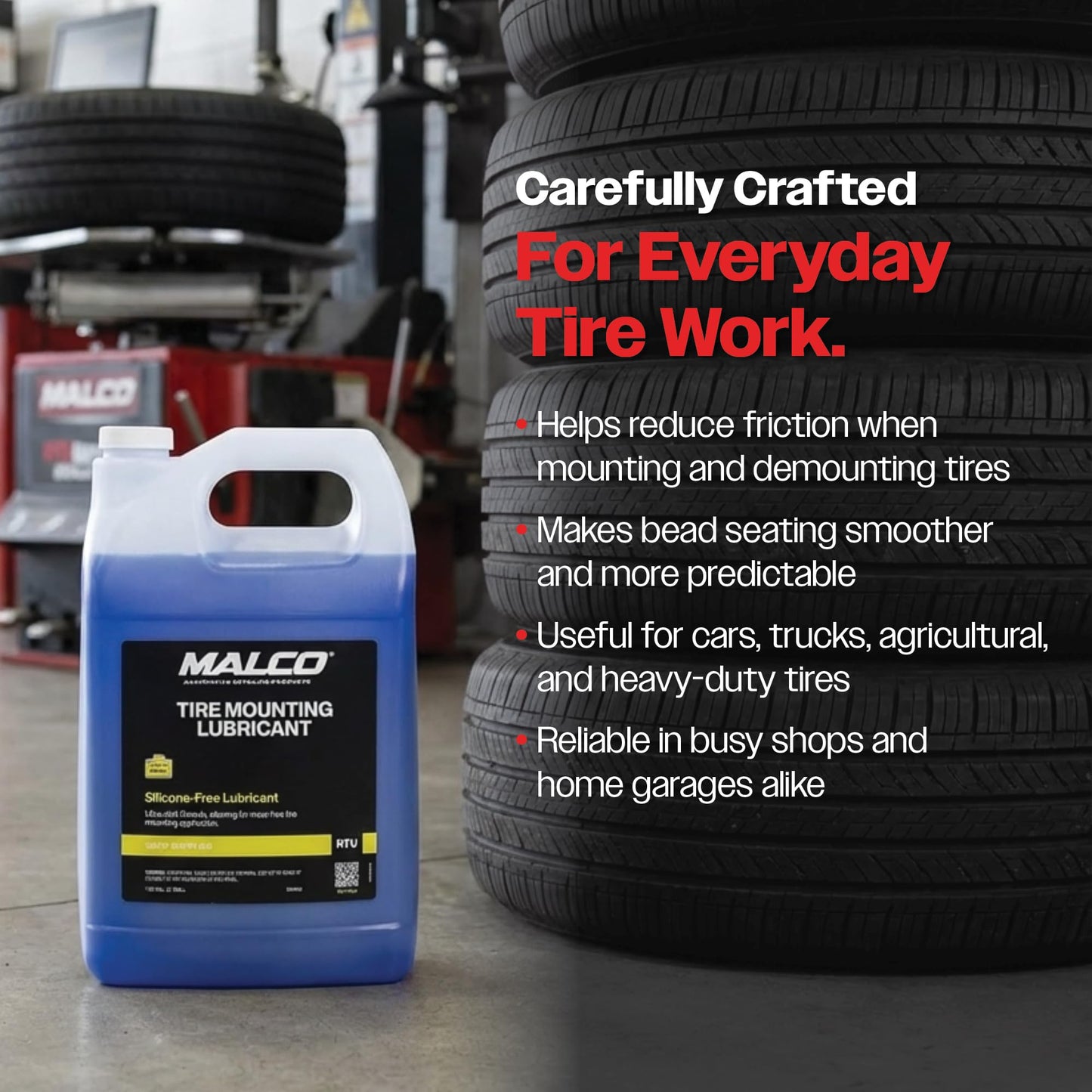 Malco Tire Mounting and Demounting Lubricant with Applicator - Tire Lube for Changing Tires/Improved Bead Seal & Rust Protection for Automotive, Truck, Farm, and Construction Tires