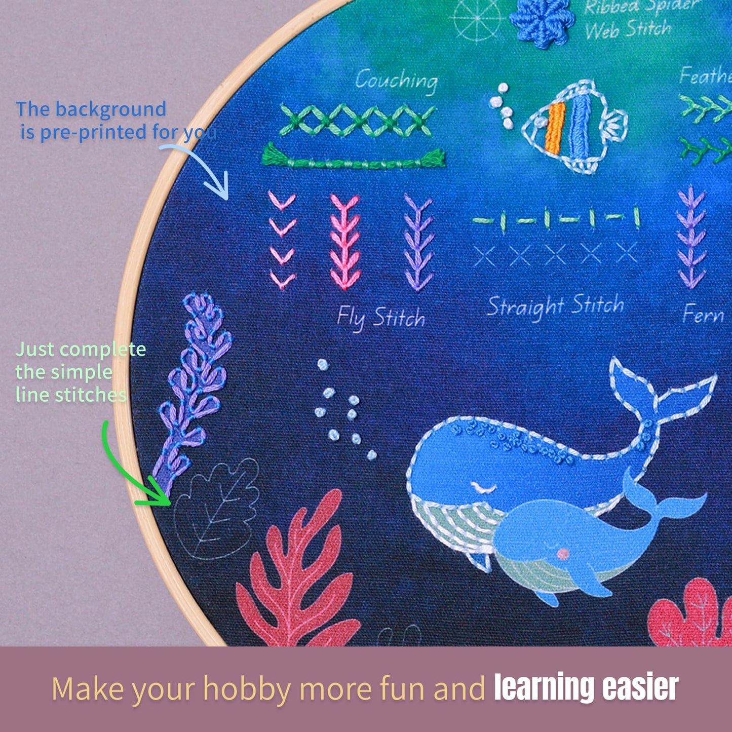 ETSPIL Beginner Embroidery Kit for Adults, 3-Pack Full-Color Stamped Animal Designs, Companionship Theme, Master 19 Stitches with 4K Step-by-Step Videos & Needle Minder, Easy Craft Gift for Teens