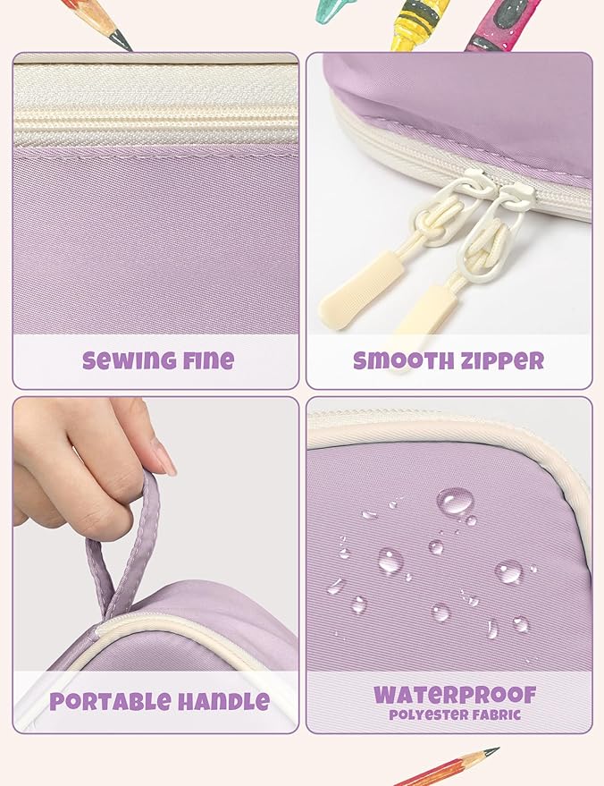 SUNEE Cute Pencil Case, Aesthetic Pen Pouch, Colored Large Pencil Bag with Zipper, Kawaii Stationery Storage and Organizer, School Supplies for Teen and Adult Girls, Purple